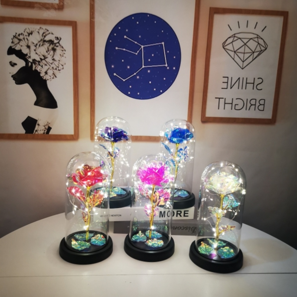 Valentine's Day gift glass cover rose fake flower glowing night lights Rose table lamp